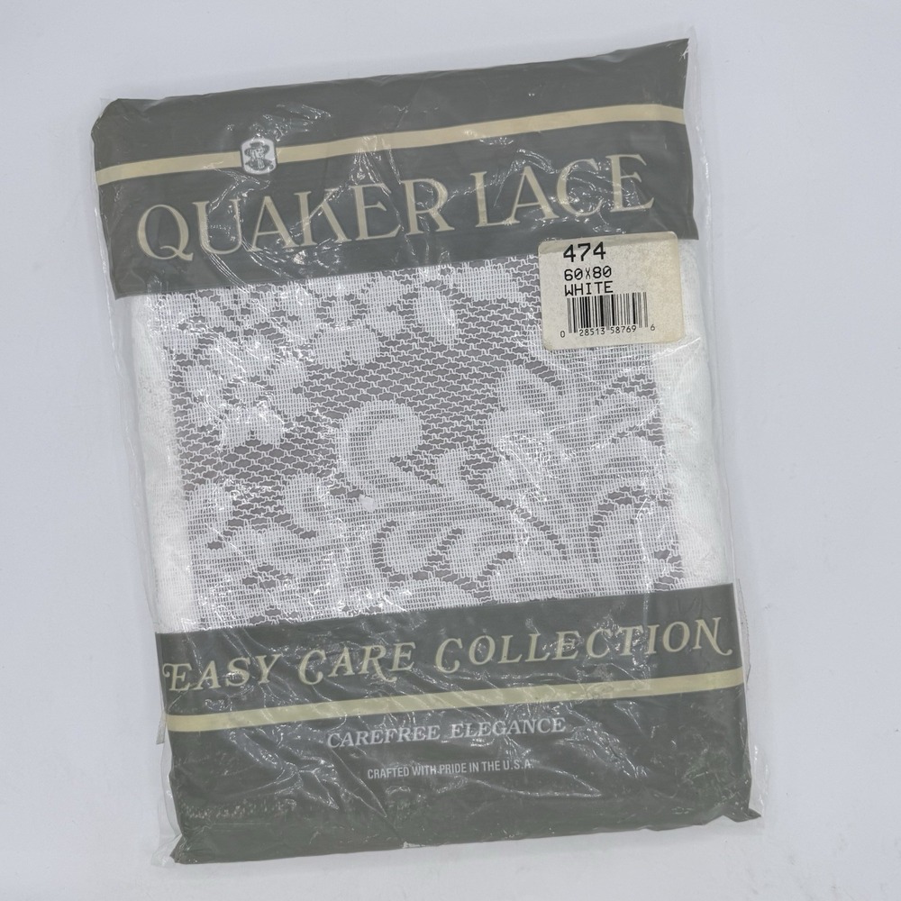 Vtg Quaker Lace Tablecloth #474 White 60x80 Oblong NIP Easy Care Collection USA
